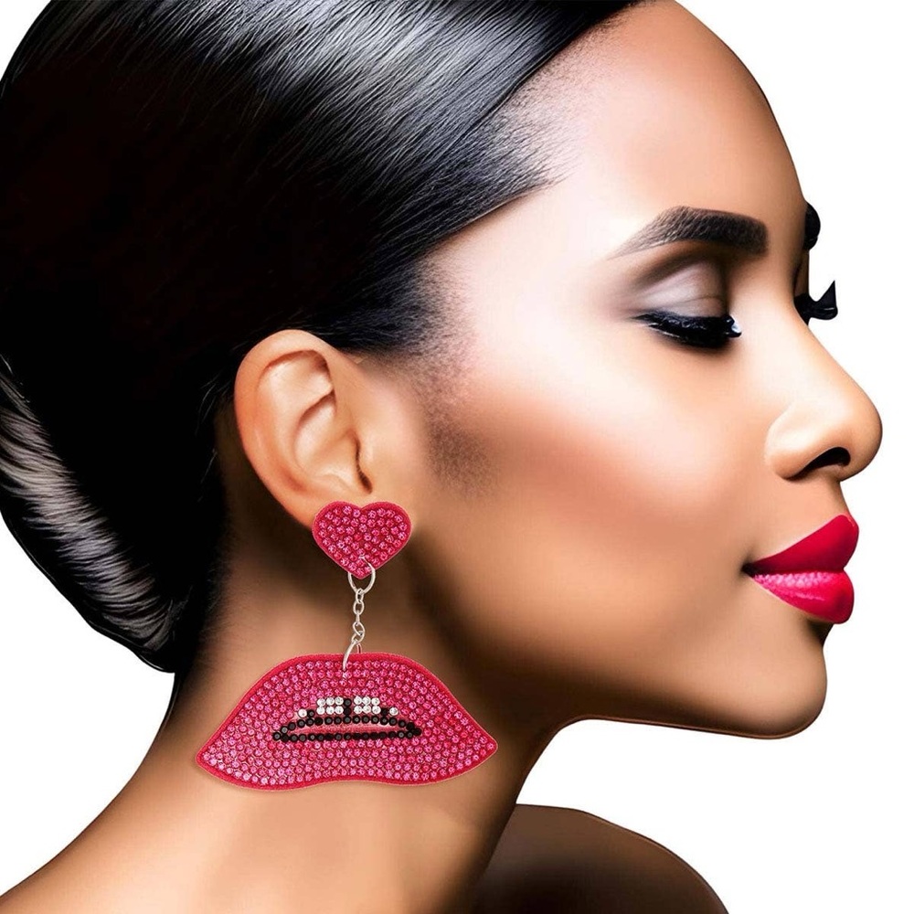 Statement Lip Earrings - Red